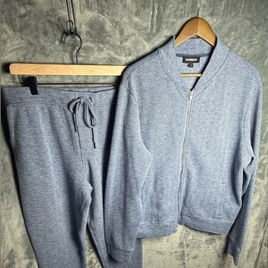 Express Men’s Blue Herringbone Lounge Set Zip Jacket-Large & Joggers-Medium